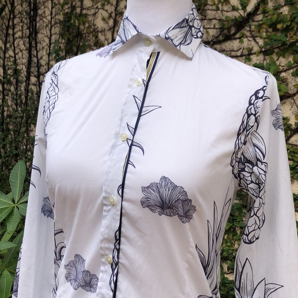 Vilagallo White Button Down With Pineapples And F… - image 5